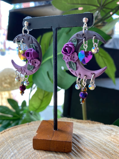 Purple Crescent Moon Dangles *E18