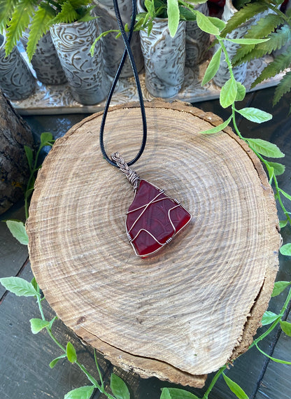 Red Cadmium Wire Wrapped Necklace #IV106