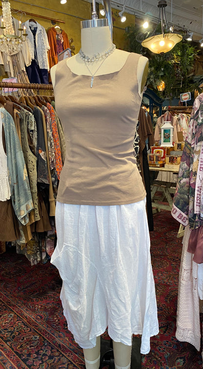 Fitted Tank Top w/ Lettuce Hem - Mushroom