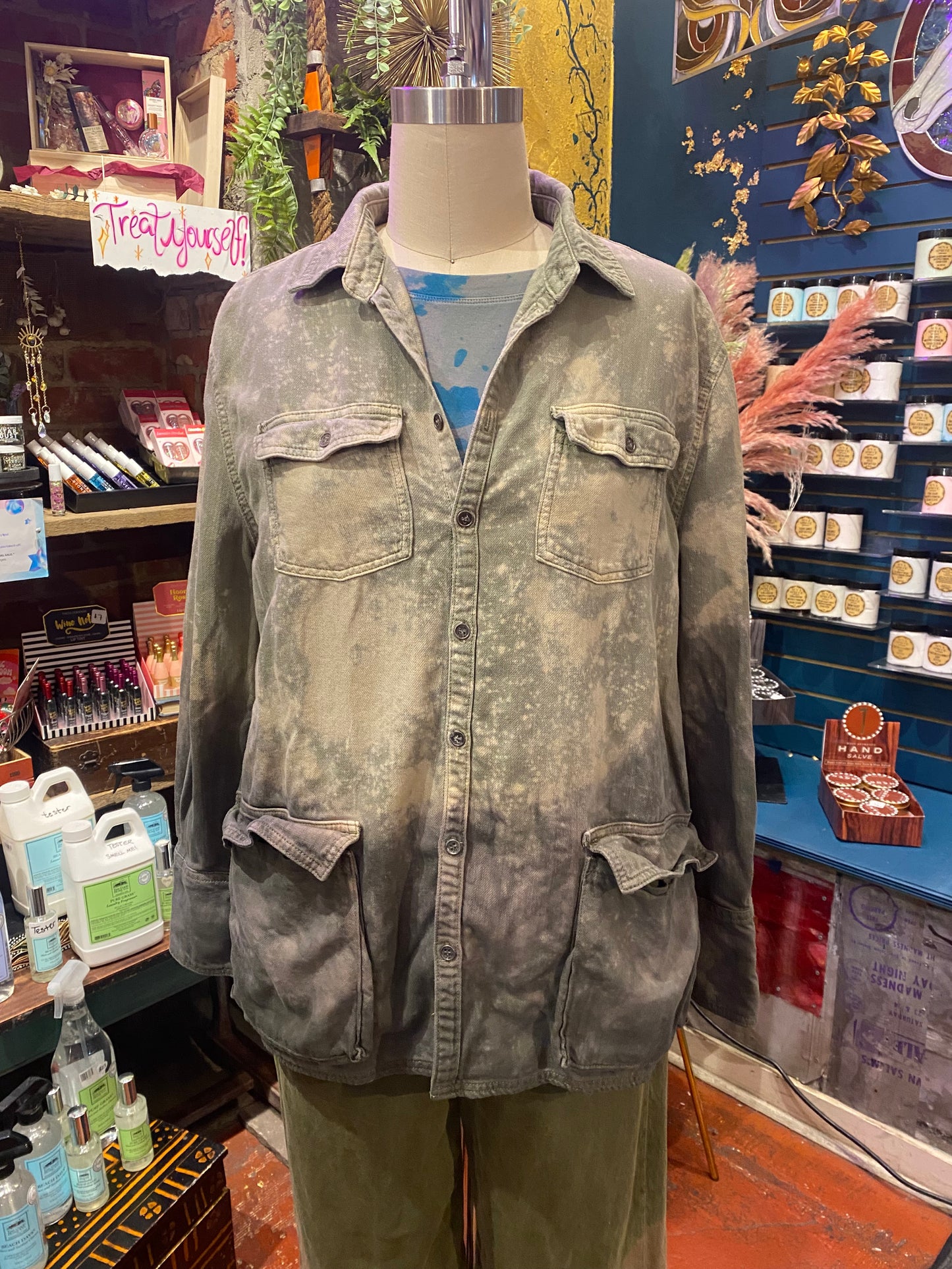 Custom Dyed Denim Jacket - Sage