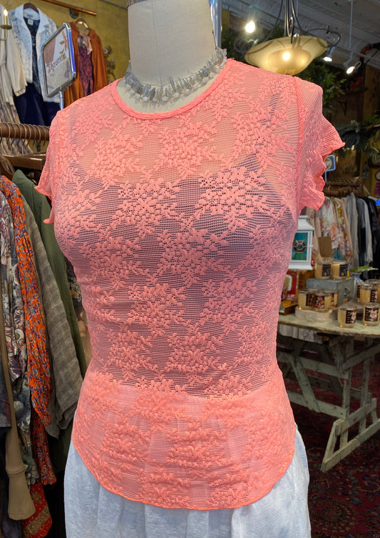 Ready To Go Lace Tee - Flamingo Pink