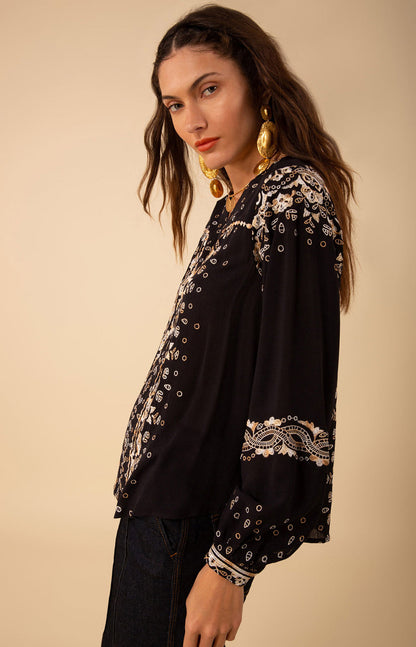 Cora Embroidered Top - Black
