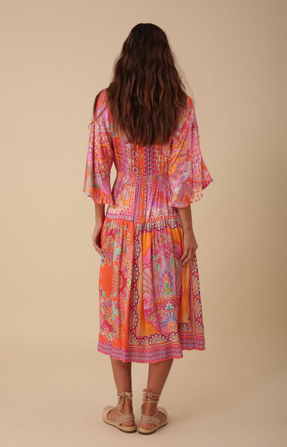Kaylee V-Neck Long Sleeve Dress - Orange Floral