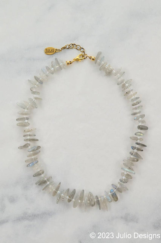 Catron Natural Gemstone Spike Necklace with Crystal Spacers - Labradorite