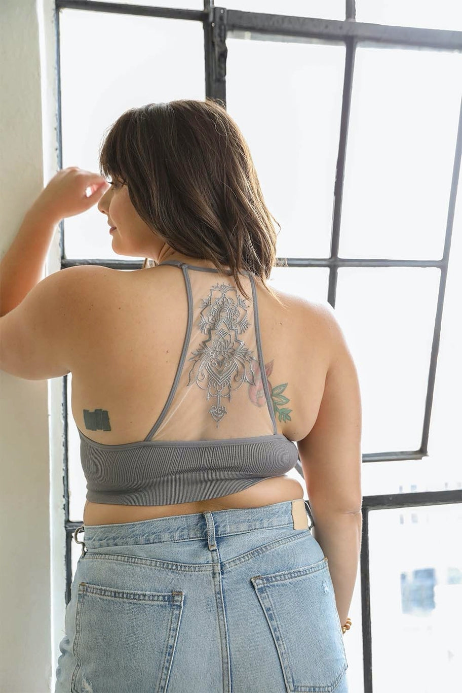 Curve Tattoo Mesh Racerback Bralette - Multiple Colors