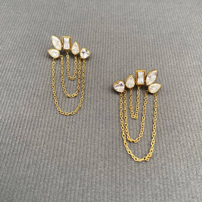 Zircon Chain Tassel 18K Golden S.Steel Earrings - FGS - Golden