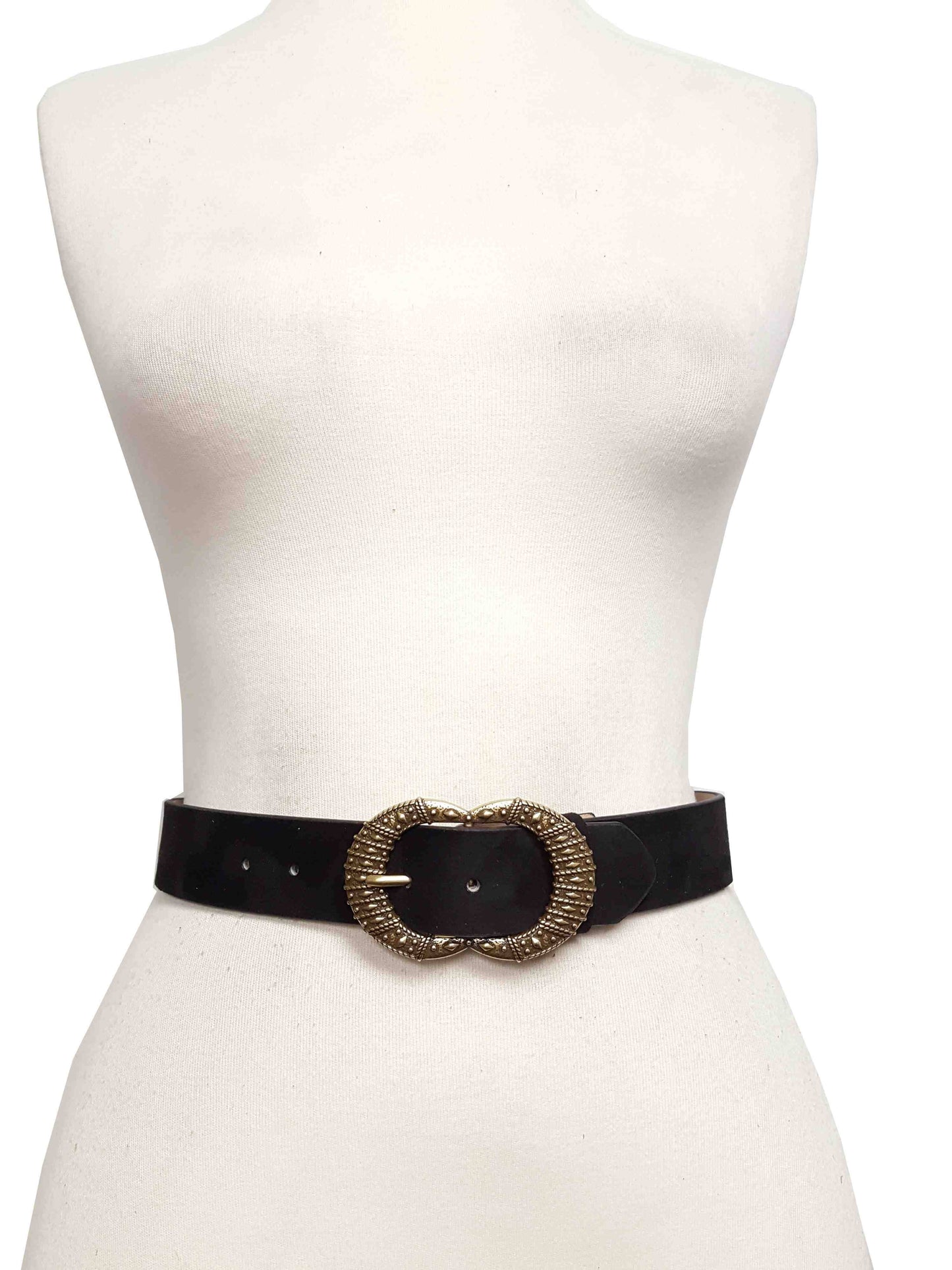 Western Vintage Brass Buckle/ Microfiber suede belt - Black