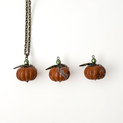 Stone Pumpkin Pendant - Orange Natural Stone