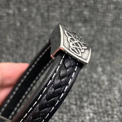 S.Steel Viking Celtic Knot Compass Leather Bracelet