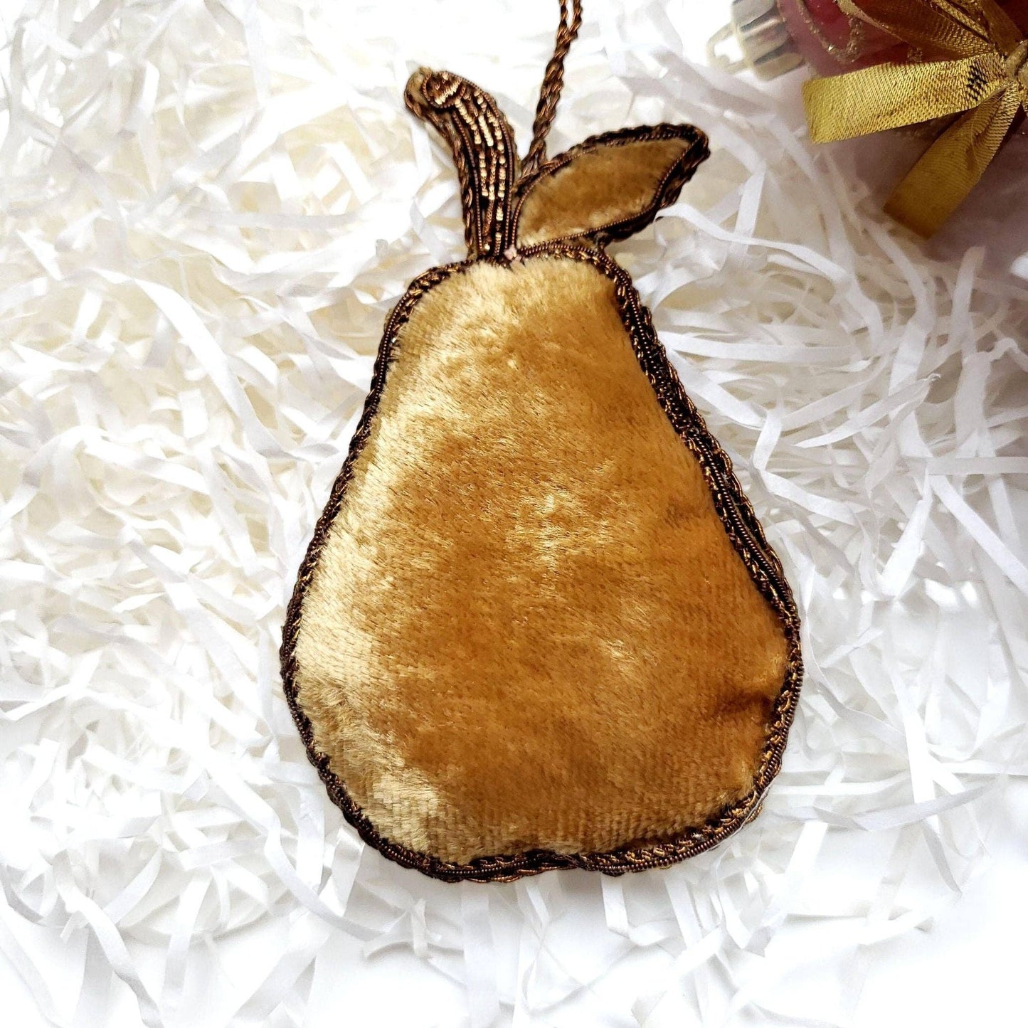 Embroidered Pear Christmas Ornament