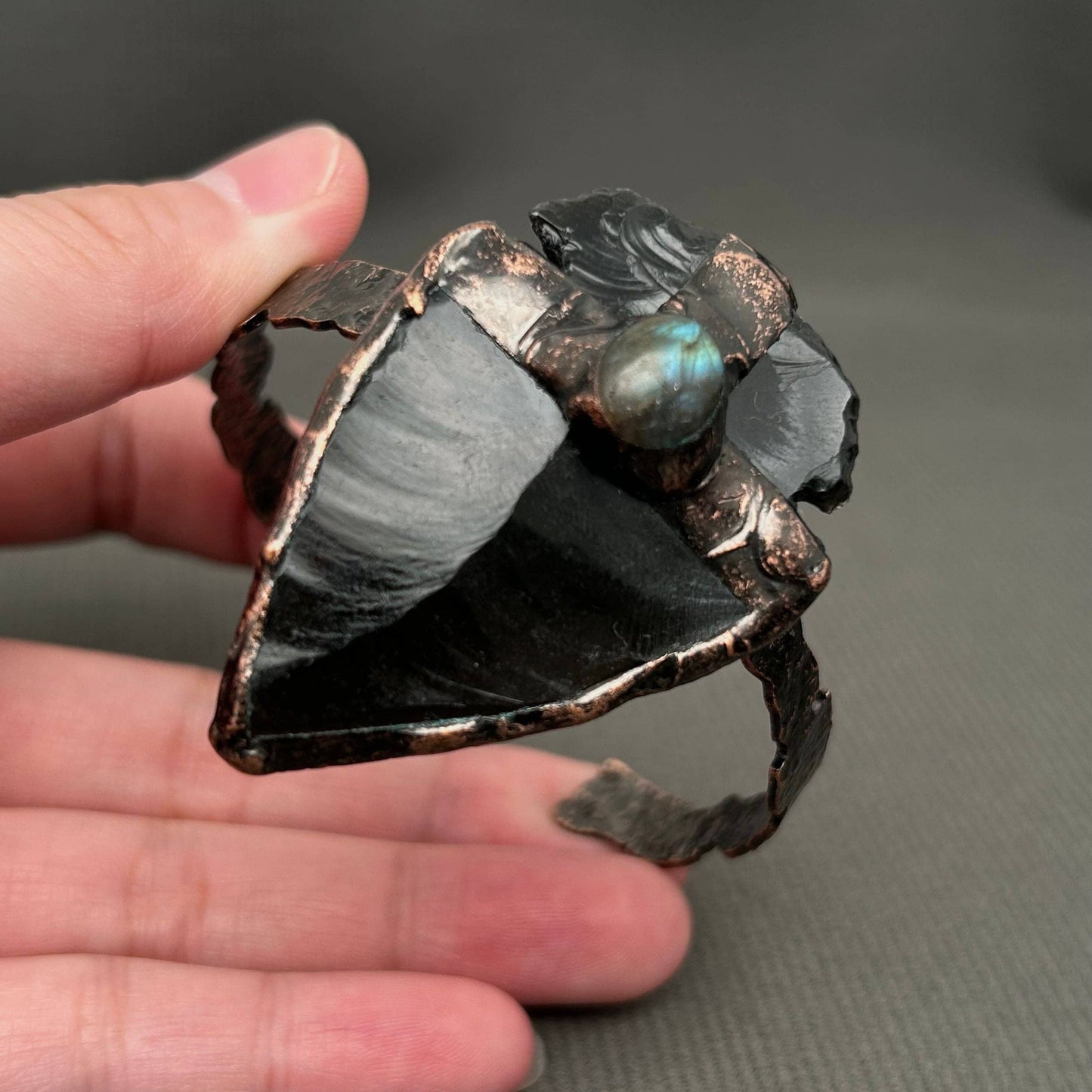 Inlaid Anemousite Obsidian Adjustable Cuff