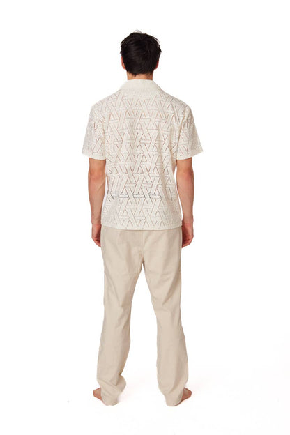 Textured Short Sleeve Men's Cotton Shirt  - Off White