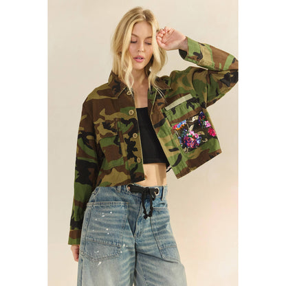 Curve Camo Sequins Contrast Jacket