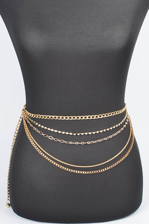 Multi Layered Metal Chain Belt - Gold