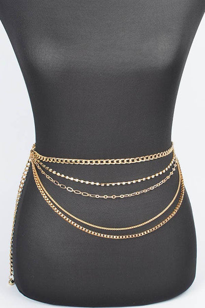 Multi Layered Metal Chain Belt - Gold