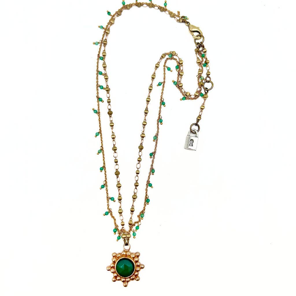 Sunburst Pendant with Round Gemstone Necklace