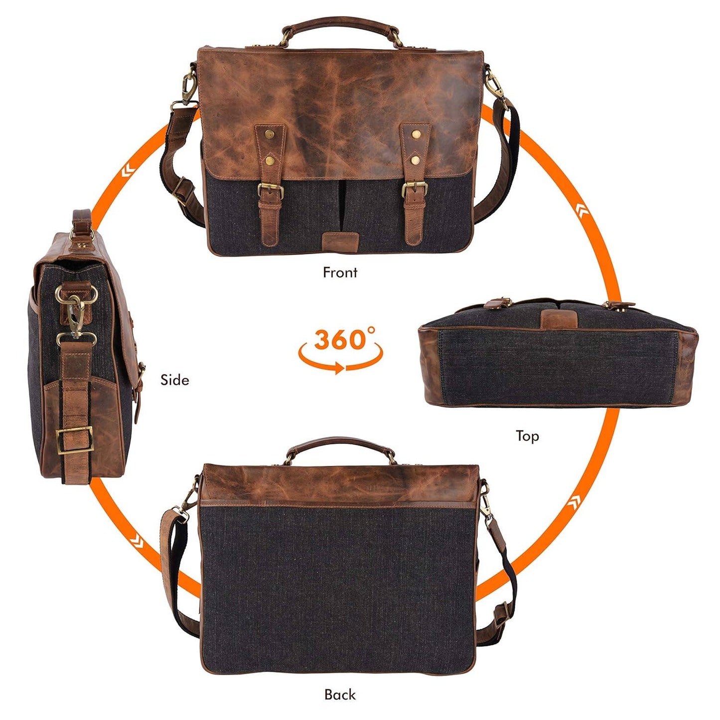 Tuzech Genuine Leather Vintage Messenger Satchel Handbag Laptop