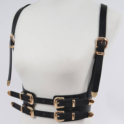 Multi Buckle Harness Belt - Black/Gold
