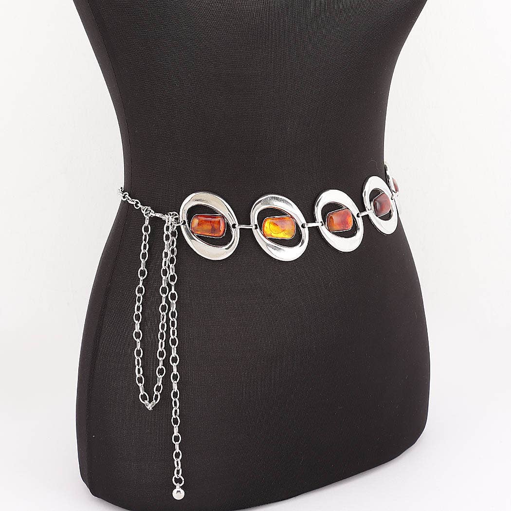Gemstone Inlay Oval Link Chain Belt - SL