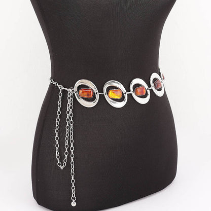 Gemstone Inlay Oval Link Chain Belt - SL