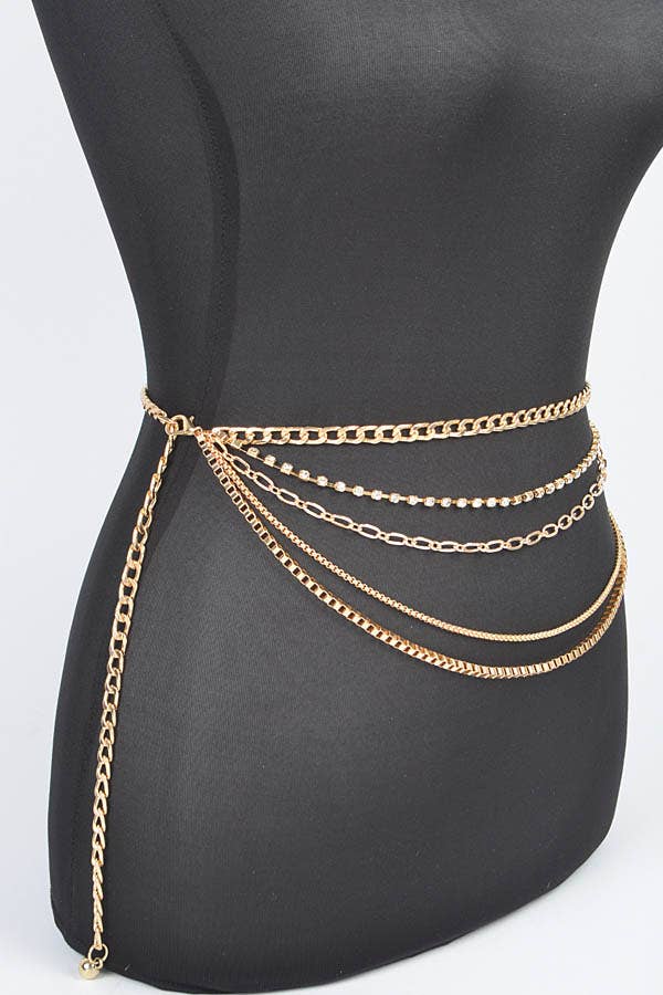 Multi Layered Metal Chain Belt - Gold
