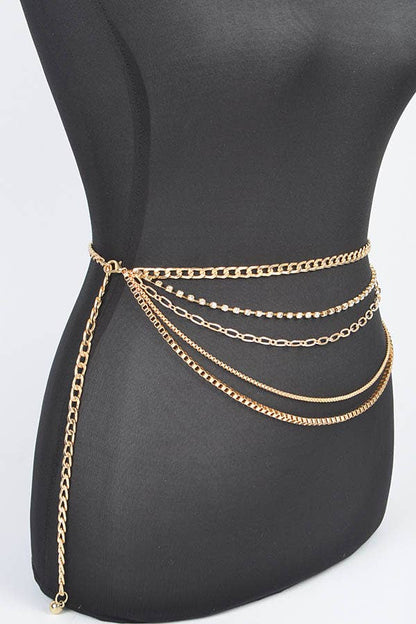 Multi Layered Metal Chain Belt - Gold