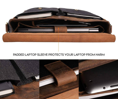 Tuzech Genuine Leather Vintage Messenger Satchel Handbag Laptop