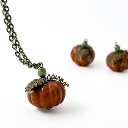 Stone Pumpkin Pendant - Orange Natural Stone