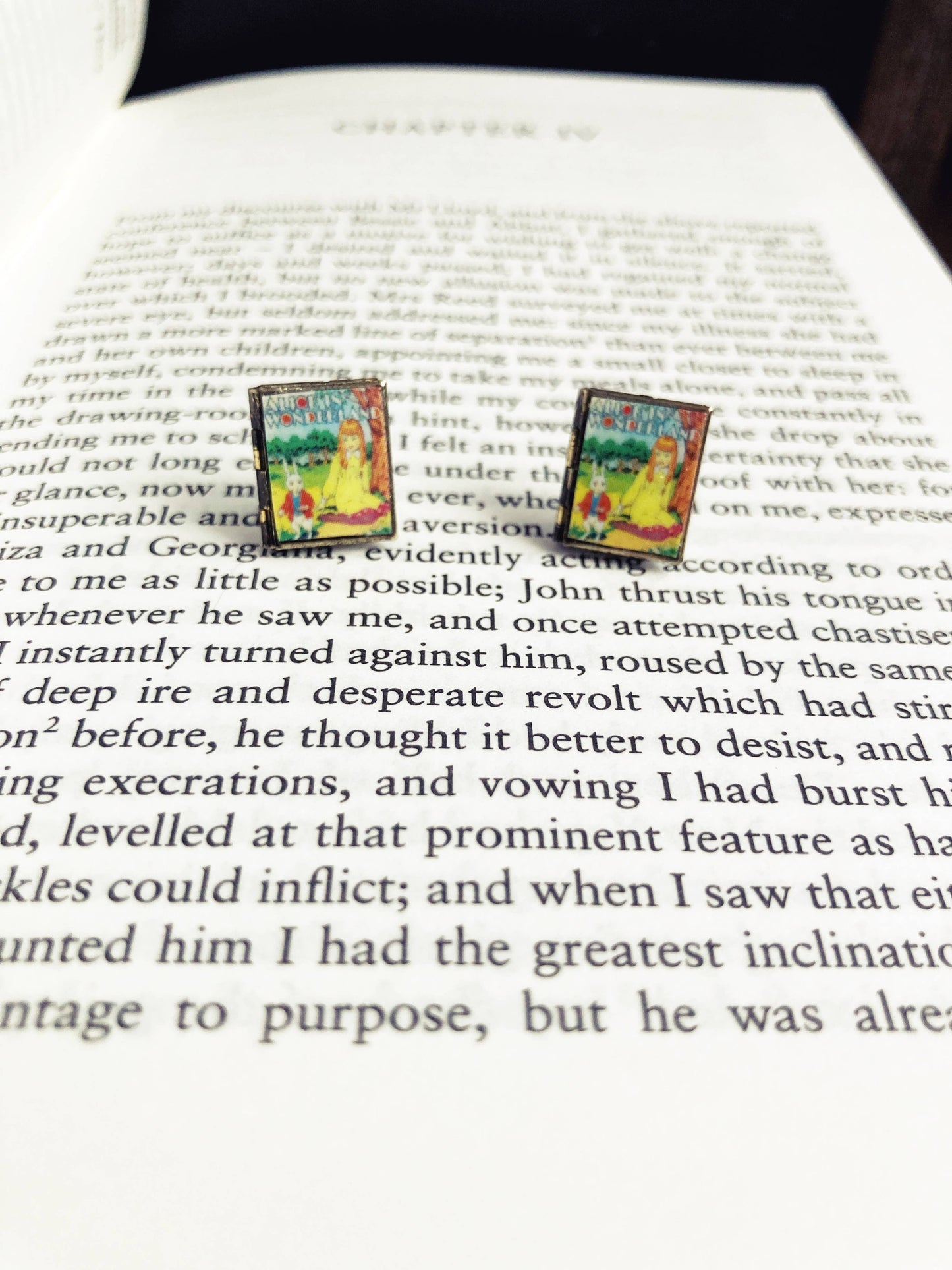 Post Earrings Book Locket Alice In Wonderland- Picnic