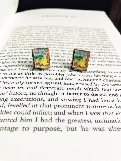 Post Earrings Book Locket Alice In Wonderland- Picnic