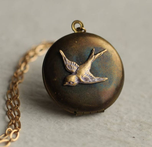 Antique Bird Locket Necklace