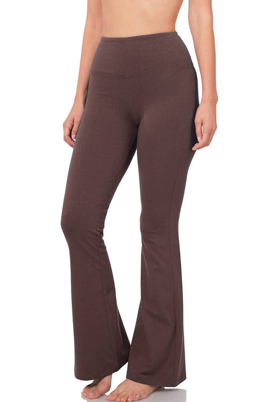 Buttery Soft Wide Waistband Yoga Flare Pants - Brown