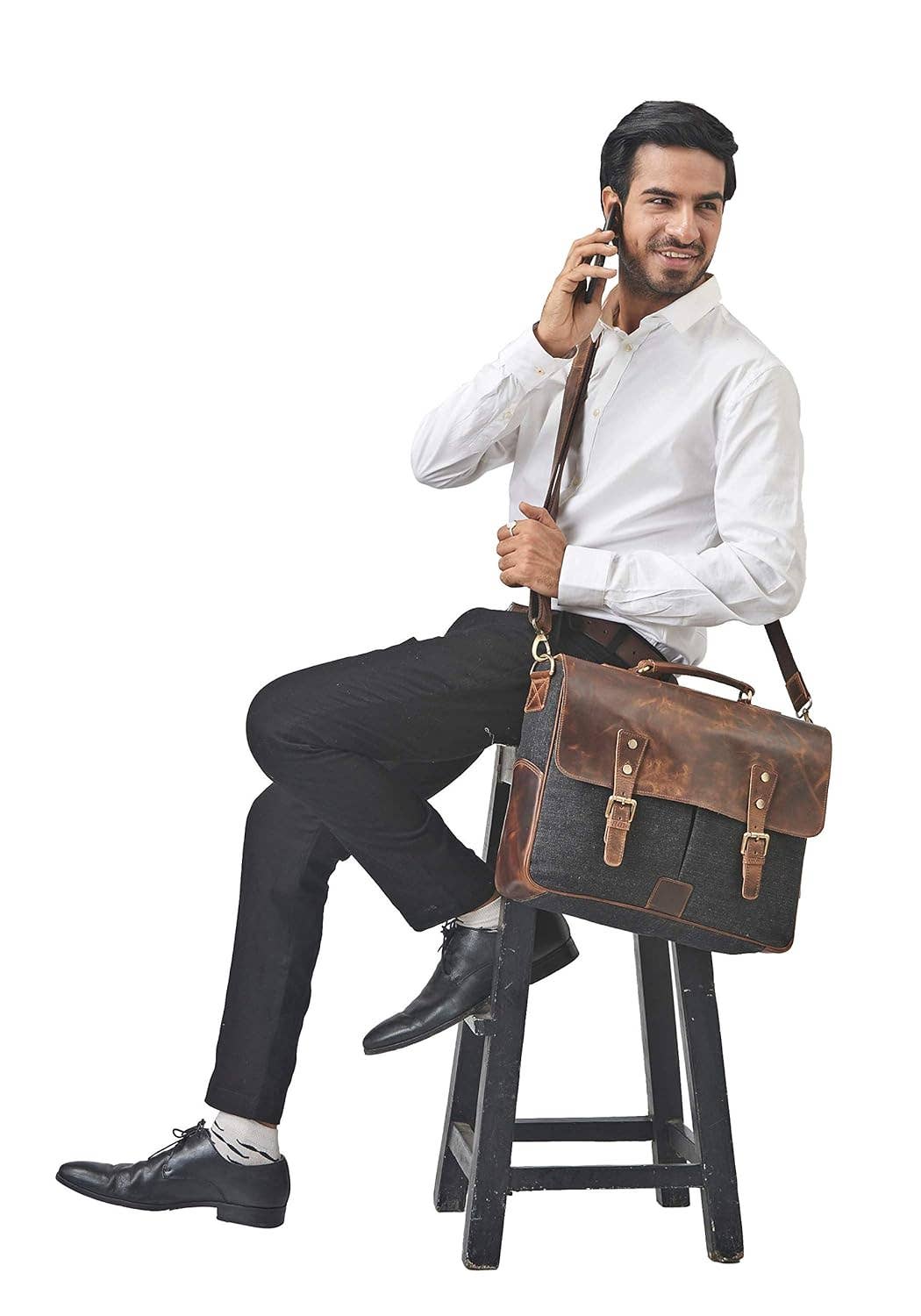 Tuzech Genuine Leather Vintage Messenger Satchel Handbag Laptop