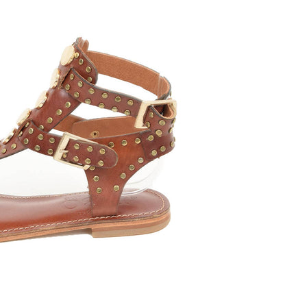 Rhea Chestnut Brown Leather Sandals