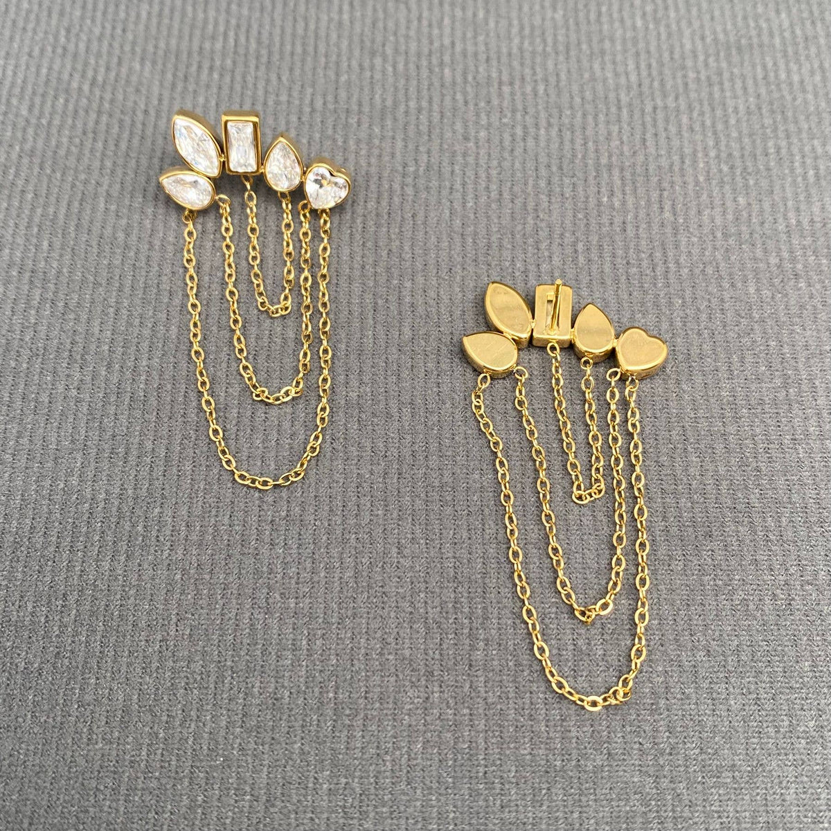 Zircon Chain Tassel 18K Golden S.Steel Earrings - FGS - Golden