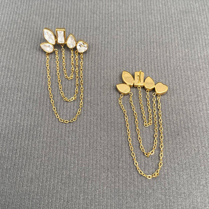 Zircon Chain Tassel 18K Golden S.Steel Earrings - FGS - Golden