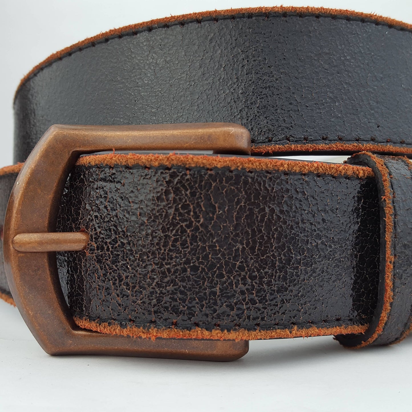 Vintage Black Leather belt in copper buckle