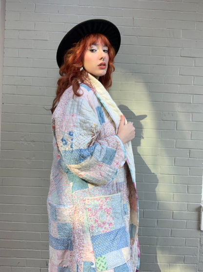 OOAK Handmade Upcycled Long Quilt Coat - Pastels*