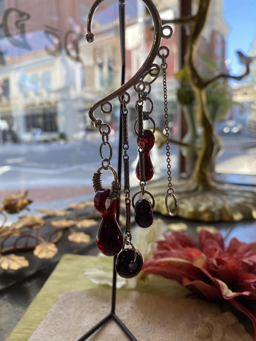 Silver & Red Glass Ear Cuff* #32