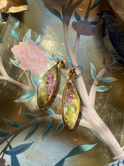 Cicada Wing with Vintage Postcard Earrings* E203