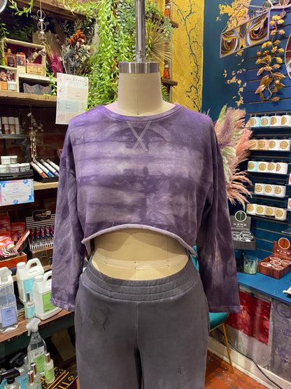 Custom Dyed Cropped Sweatshirt - Purple Sky