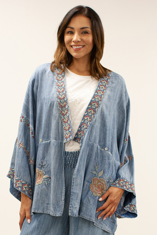 Anisa Embroidered Jacket - Rose/Tan