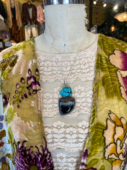 Compressed Turquoise Black Agate Pendant