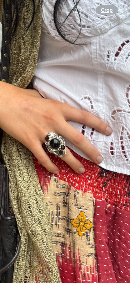 Artisan Glass/Garnets Fine Silver Ring *425R-27