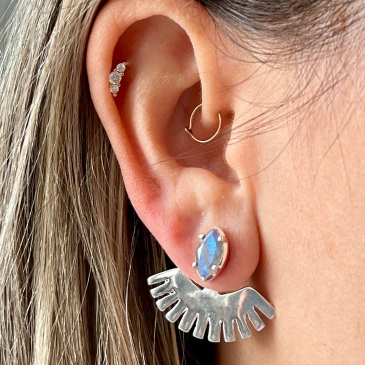 Sterling Silver Peekaboo Tribal Sun Design Ear Jacket - La De Da