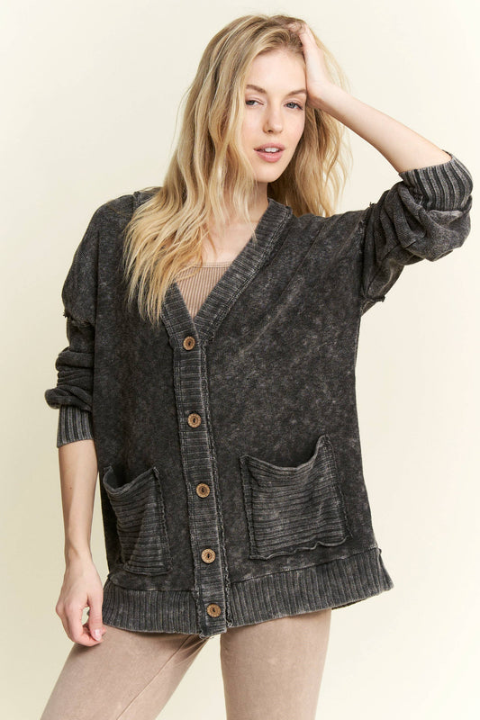 Mineral Wash Pocket Cardigan - Ashed Black