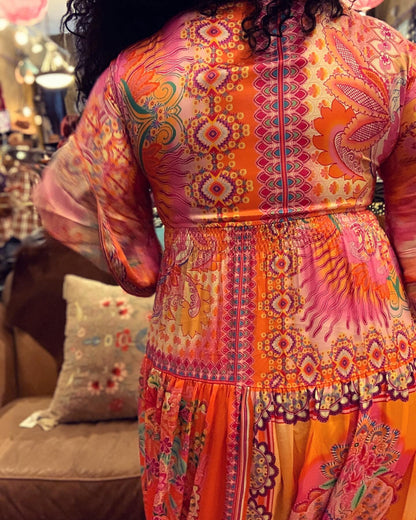 Kaylee V-Neck Long Sleeve Dress - Orange Floral