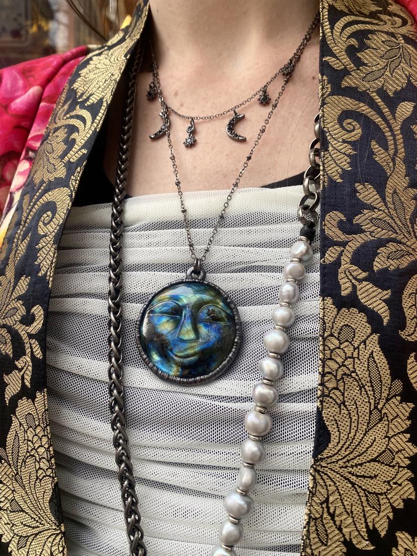 Whimsical Labradorite Full Moon Necklace XL - D.