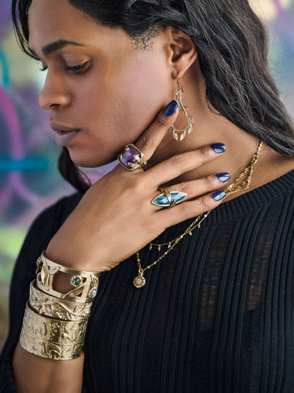 Bronze Sculpted Flower Skinny Cuff