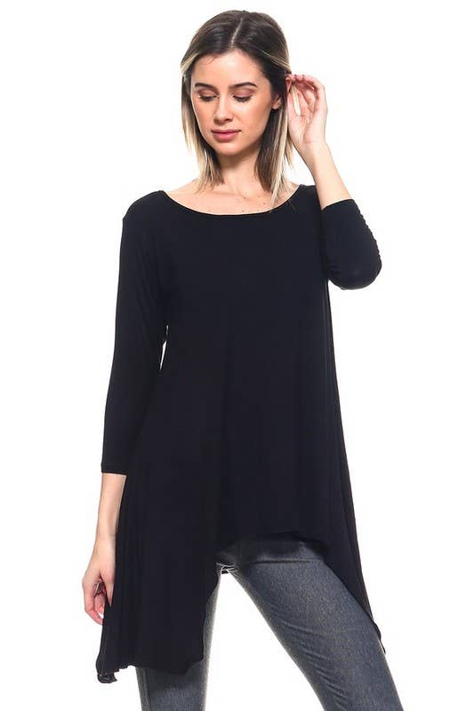 Asymmetrical Hemline Tunic Top - Black